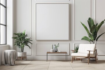 Office Interior with Blank White Poster Mockup created with Generative AI