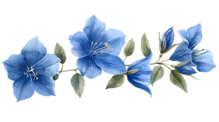 Watercolor painting of Cape Plumbago flower. 
illustrated blue creeper flower on white and transparent background