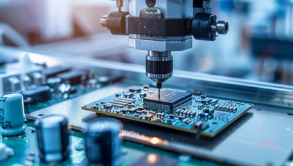 A computer chip is being etched into a circuit board