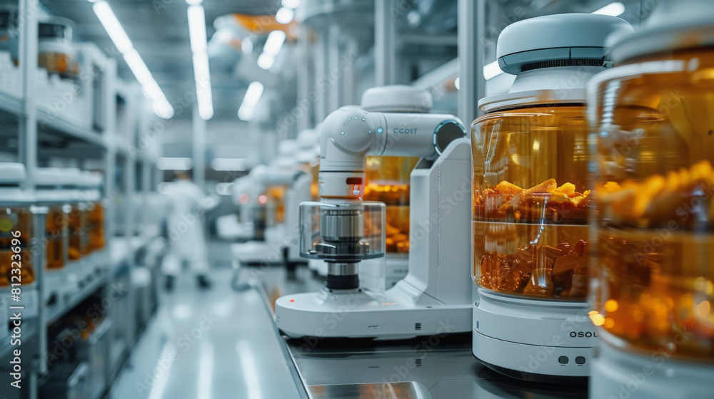 Leinwandbilder an automated robot arm handling scientific specimens within jars in a high-tech laboratory or indust