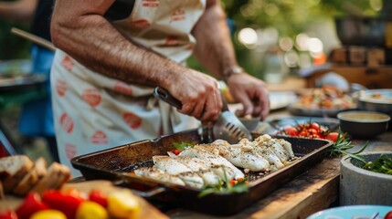 Chef creating flounder dishes at a digital nomad meetup modern and mobile