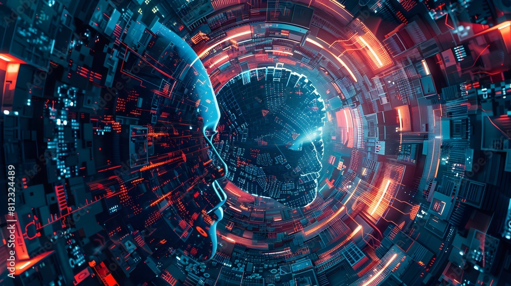 Aufkleber big data and artificial intelligence concept. machine learning and cyber mind domination concept in 