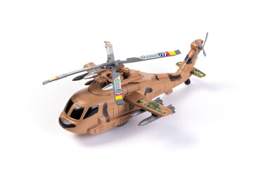 Plastic toy children's plane helicopter isolated on White Background