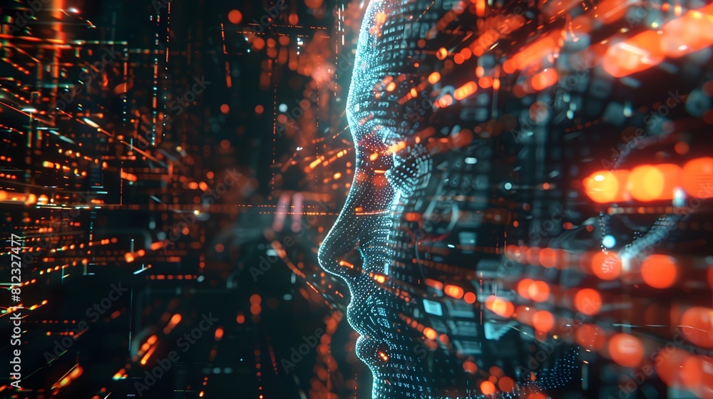 Aufkleber big data and artificial intelligence concept. machine learning and cyber mind domination concept in 