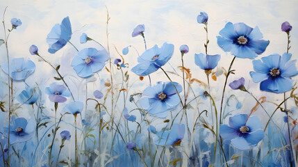 Impressionist wildflower Blues illustration background poster decorative painting