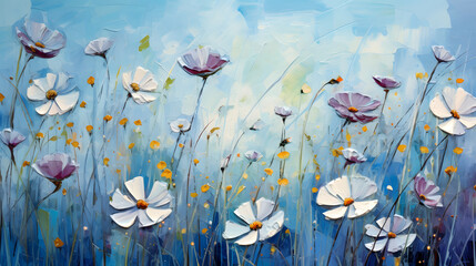 Impressionist wildflower Blues illustration background poster decorative painting