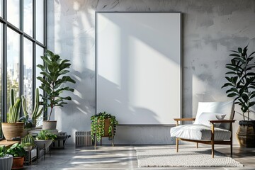 Office Interior with Blank White Poster Mockup created with Generative AI