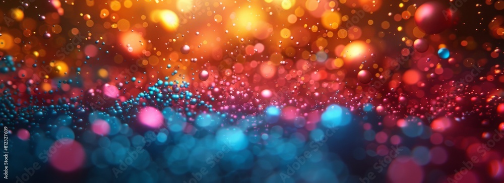 Poster glowing lights particle and bubbles bokeh background, shiny glamour bubble particle isolated in glow