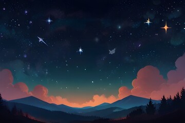 Beautiful cartoon illustration of starry sky. Generative AI 