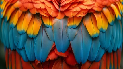 Obraz premium Imagine a closeup of a scarlet macaws vivid feathers, highlighting the intricate patterns and colors inside an aviary