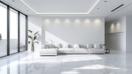 White Living Room With Large Windows