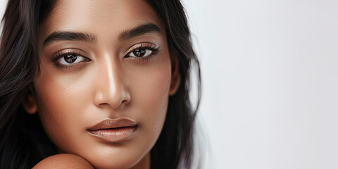 Fototapeta premium portrait of an attractive young Indian woman with beautiful eyes, generative AI