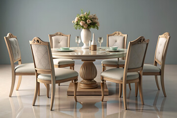 Simple yet elegant dining table set with matching chairs.