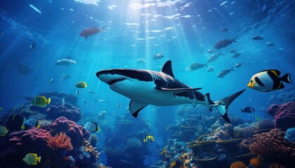 Fototapeta premium The Orcinus Orca in the ocean, portrait of Orca hunting prey in the underwater