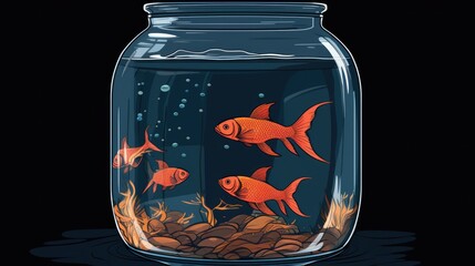 Fish In A Glass Jar Outlined