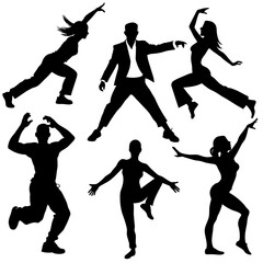 a set of street dance, stylish pose, hip hop dance, male and female vector silhouette