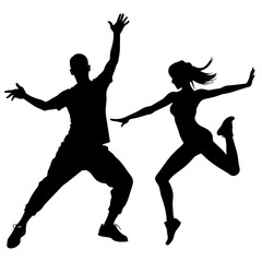 a set of street dance, stylish pose, hip hop dance, male and female vector silhouette
