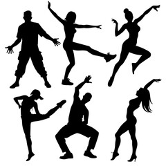 a set of street dance, stylish pose, hip hop dance, male and female vector silhouette