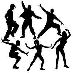 a set of street dance, stylish pose, hip hop dance, male and female vector silhouette