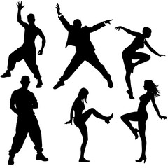 a set of street dance, stylish pose, hip hop dance, male and female vector silhouette