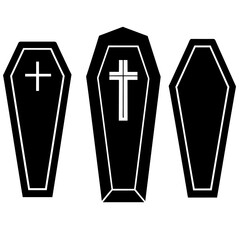 coffin icon vector silhouette, a set of group ,varies style black color silhouette, white background (1)