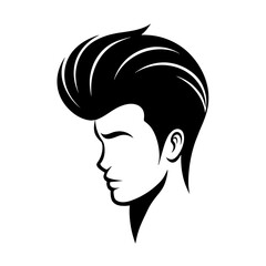 Pompadour haircut silhouette vector silhouette, modern style black colour silhouette, white background