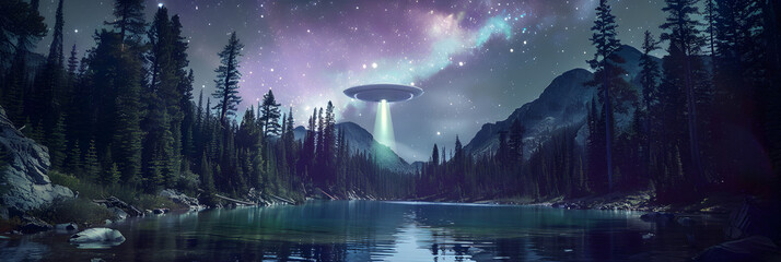 Mystic UFO Sighting over Tranquil Lake in a Starlit Night