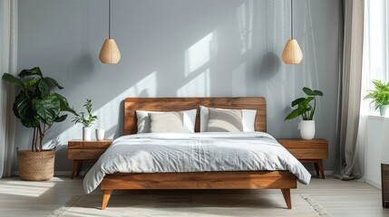 Create a cozy and inviting atmosphere in your bedroom with this beautiful wooden bed frame
