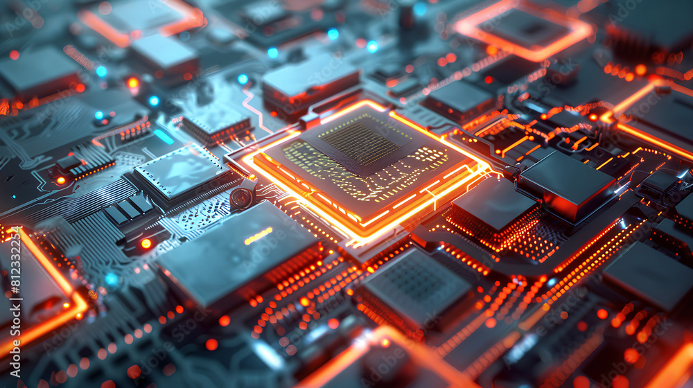 Poster quantum computer concept with cpu processor quantum qubit intelligent computing technology