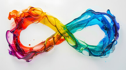 Rainbow Infinity Symbol for Neurodiversity, ink art on white background