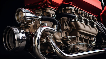 A close up of a motorcycle engine with a shiny chrome finish