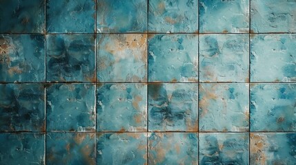 Teal ceramic tiles with a rustic, textured finish.