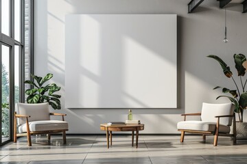 Office Interior with Blank White Poster Mockup created with Generative AI