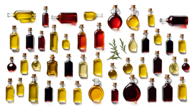 oil transparent background vinegar bottles bottle glasses isolated white red olive yellow food