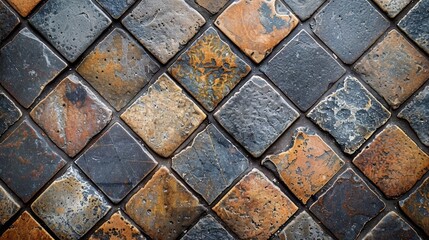 The image shows a close-up of a cobblestone street. The cobblestones are made of various shades of...