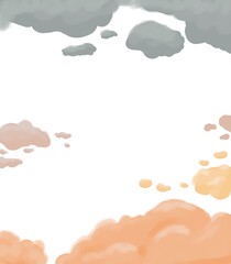 Frame with gray and orange clouds, isolated illustration