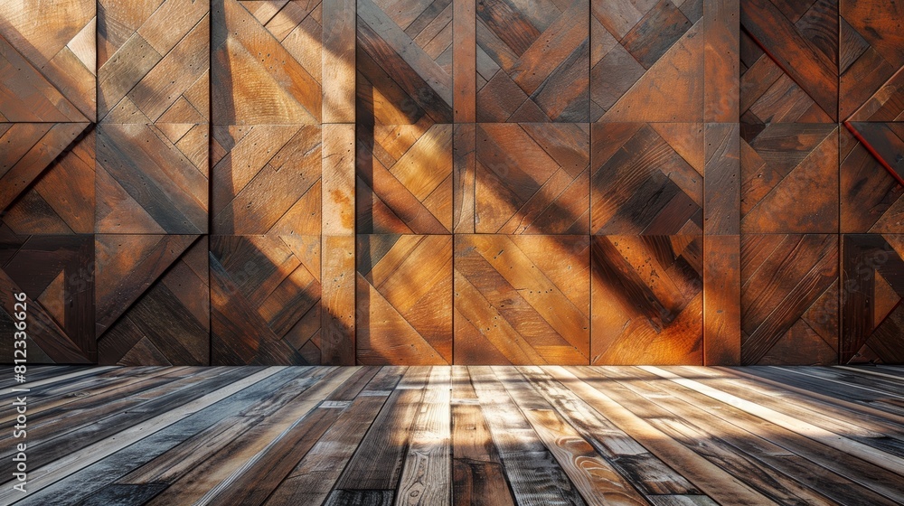 Poster the image shows a dark wooden room with a wooden floor and wooden walls. the light from the window i