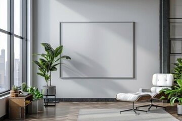 Office Interior with Blank White Poster Mockup created with Generative AI - obrazy, fototapety, plakaty