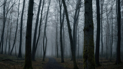 Fototapeta premium forest with tall trees and a path in between
