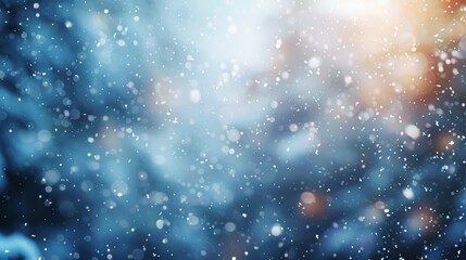 The photo shows a beautiful winter scene with snowflakes falling against a blurred background of trees