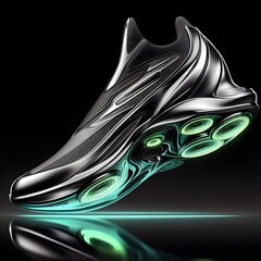 A futuristic shoe design, featuring sleek and curved lines. - obrazy, fototapety, plakaty