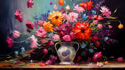 Thick brush strokes a multitude of flowers colorful bouquet background poster decorative painting 