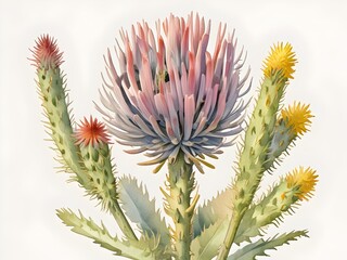 Broom Prickly Flower Watercolor Plant Nature Art  - obrazy, fototapety, plakaty