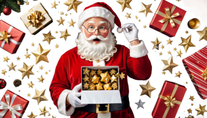 night opening golden claus present stars santa christmas gift open magic light box blue gold sparkle surprise dream background eve merry new year shiny bokeh banner glow shine fantasy holiday package
