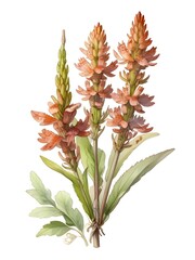 Broomrape Flower Watercolor Plant Nature Art  - obrazy, fototapety, plakaty