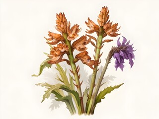 Broomrape Flower Watercolor Plant Nature Art 