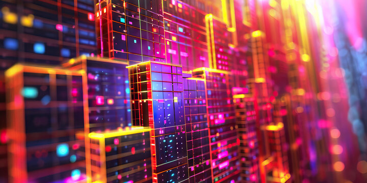 Electric City Walls: A vibrant, neon-lit landscape of buildings adorns these urban walls, showcasing the technological prowess and energy of a modern metropolis. 