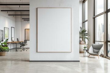 Office Interior with Blank White Poster Mockup created with Generative AI