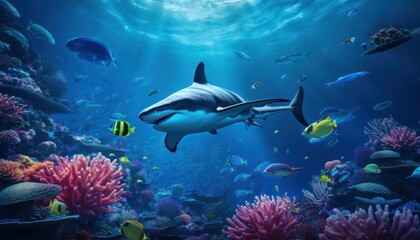 The Orcinus Orca in the ocean, portrait of Orca hunting prey in the underwater