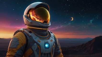 Astronaut gazing at a cosmic sunset